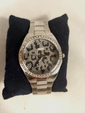 Guess Watch Waterpro Rhinestone Leopard Silver Link Watch NOS Vintage